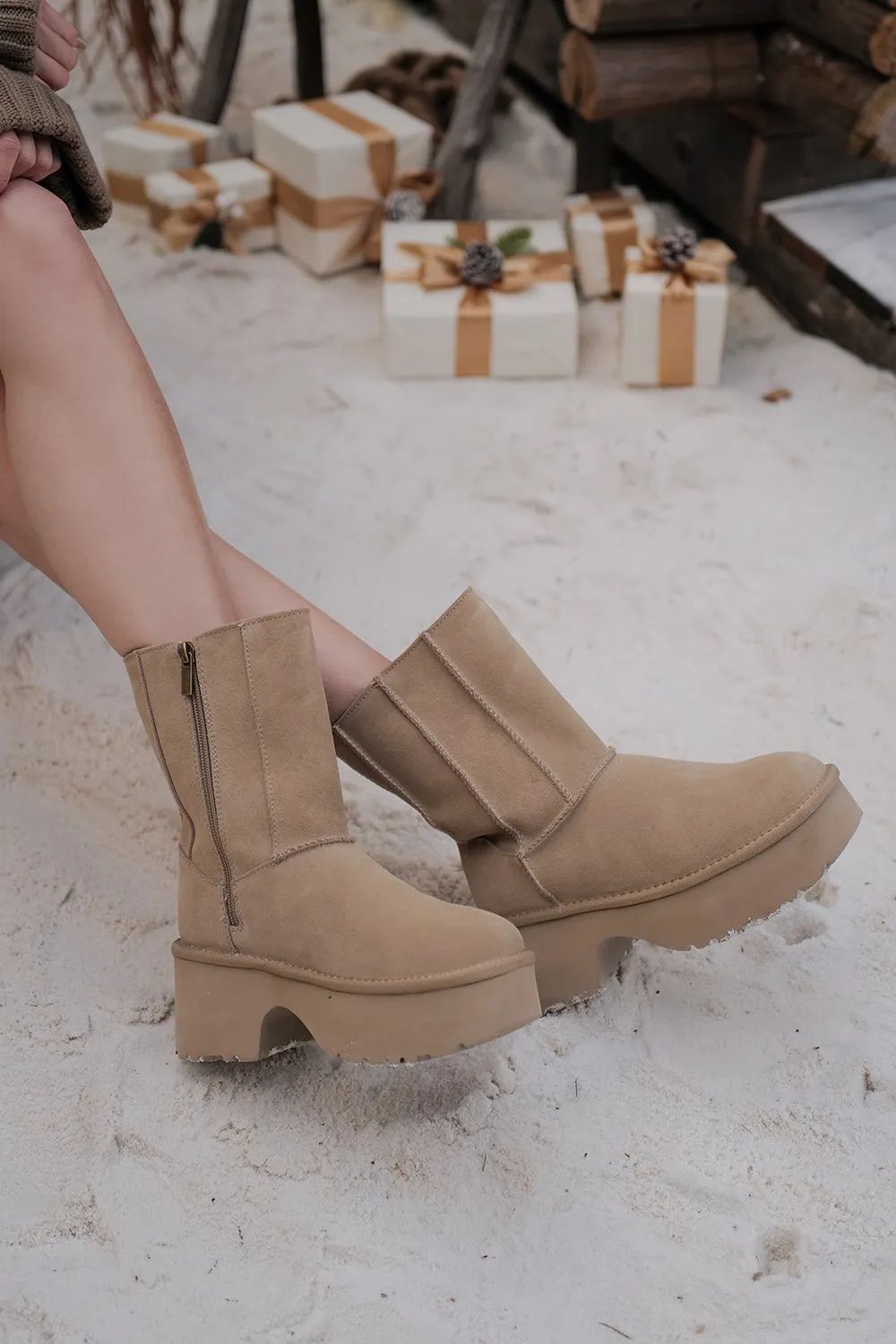 長高高麂皮雪靴<br>Genuine Leather Snow Boots