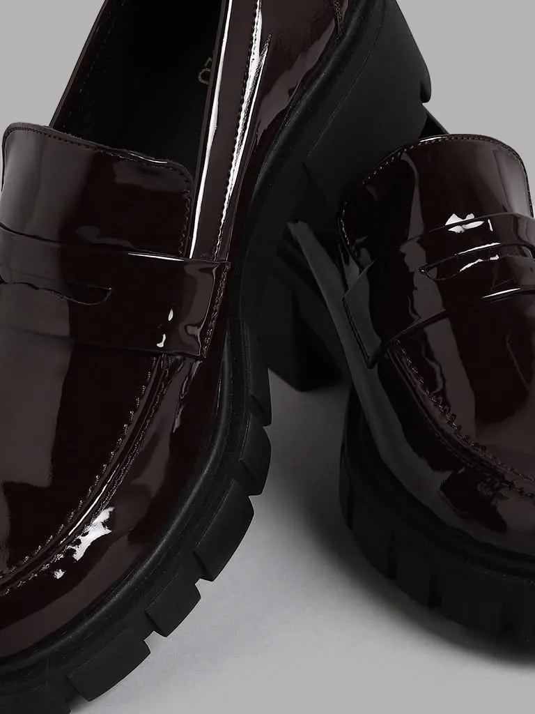 LUNA BLU Wine Chunky Heel Loafers