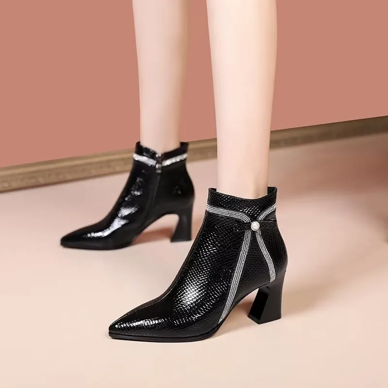 LuxeLeather Exotic Embossed High Heeled Boots
