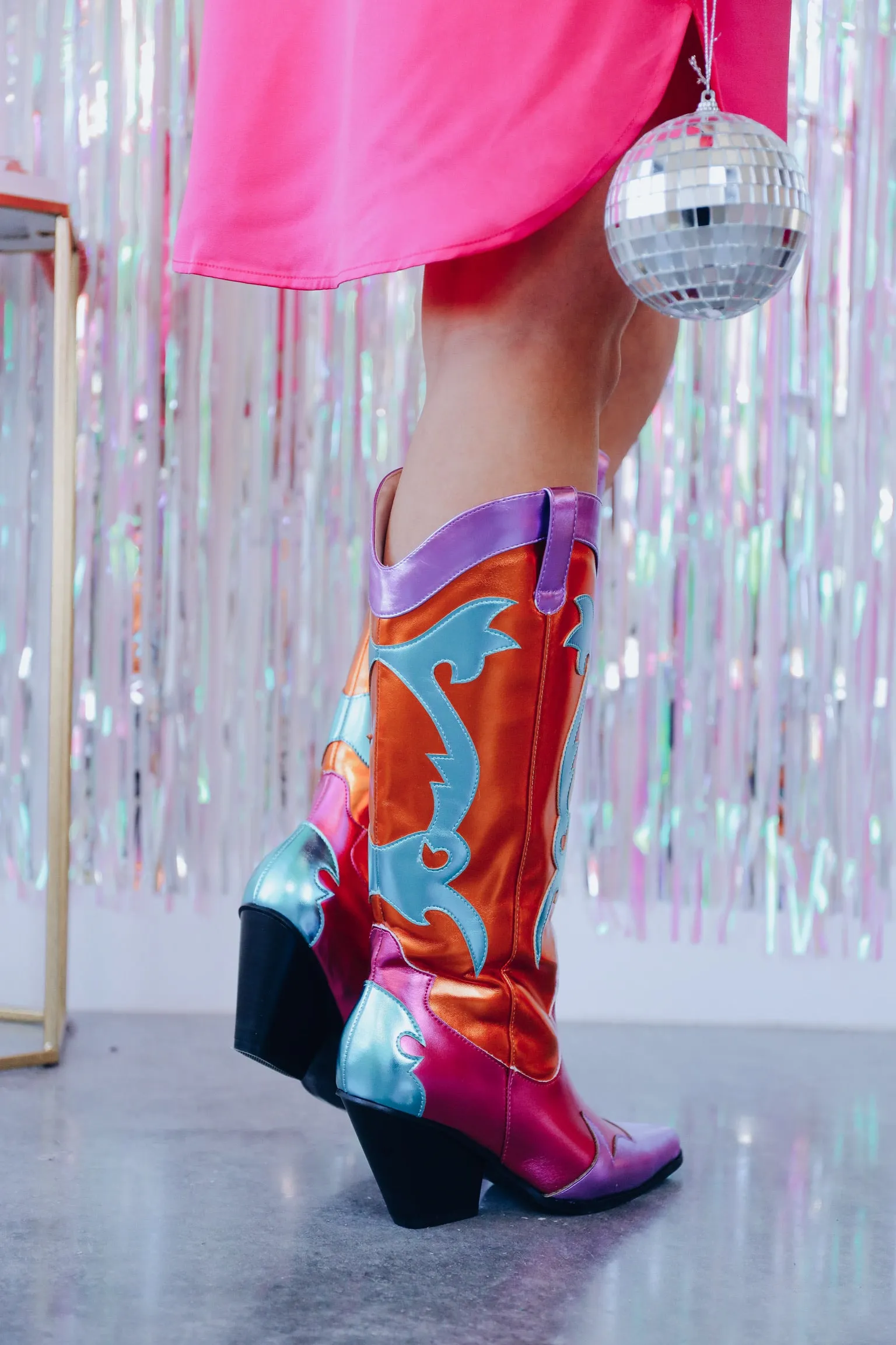 Mardi Gras Flare Heeled Boots - Orange