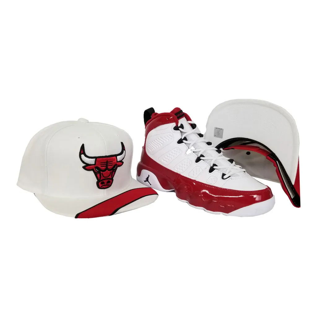 Matching Mitchell & Ness White Chicago Bulls Snapback Hat For Jordan 9 Gym Red