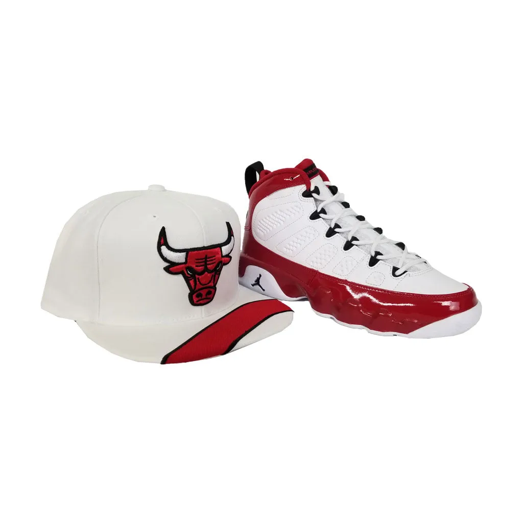 Matching Mitchell & Ness White Chicago Bulls Snapback Hat For Jordan 9 Gym Red