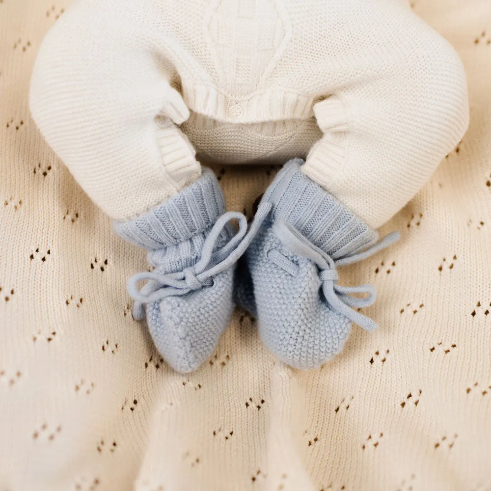 Merino Baby Bonnet & Booties Set | Baby Blue