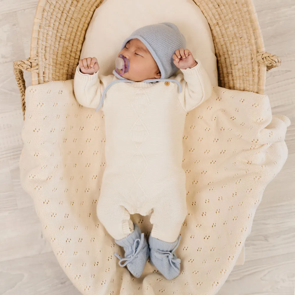 Merino Baby Bonnet & Booties Set | Baby Blue
