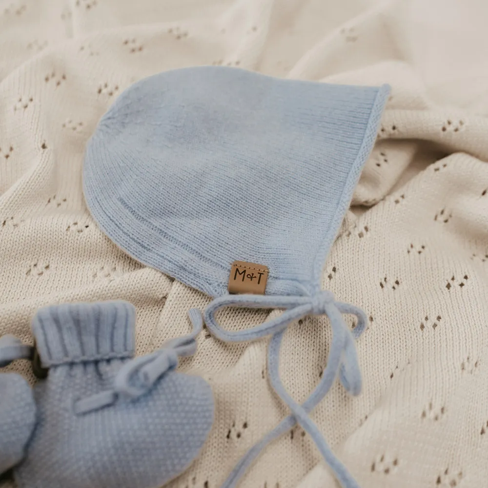 Merino Baby Bonnet & Booties Set | Baby Blue