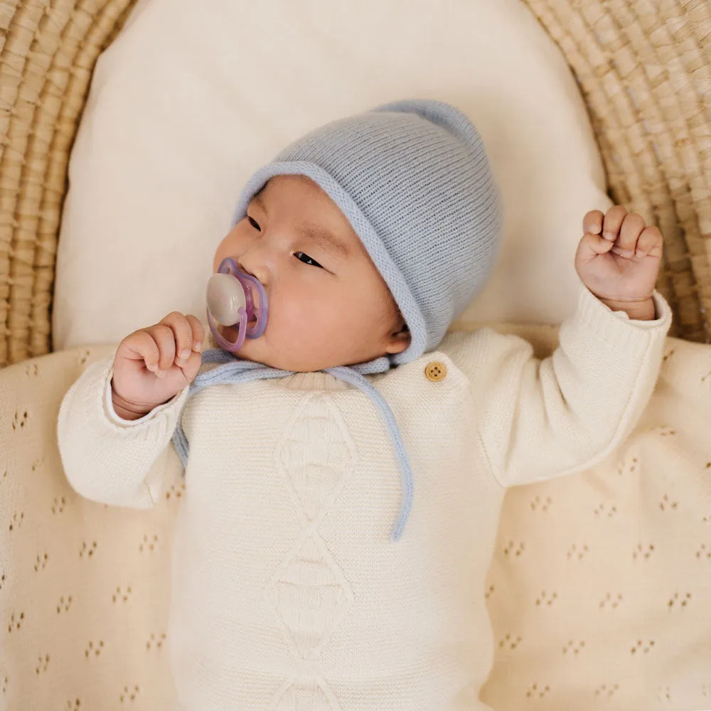 Merino Baby Bonnet & Booties Set | Baby Blue