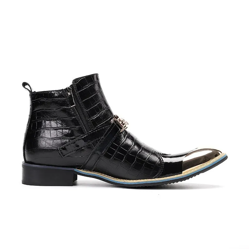 Metal Toe Checkered Pattern Ankle Boots