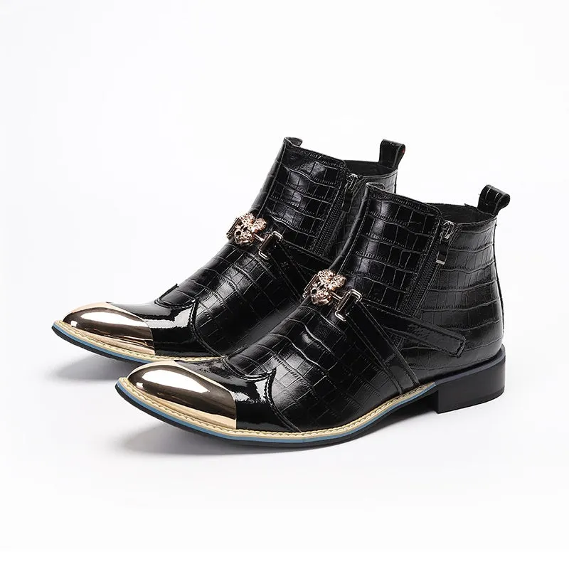 Metal Toe Checkered Pattern Ankle Boots