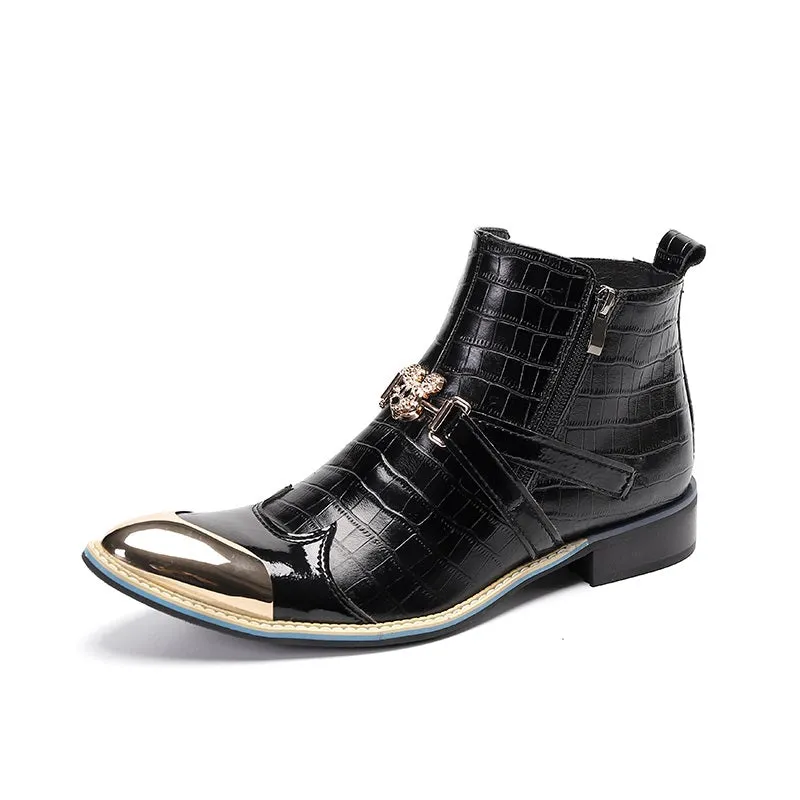 Metal Toe Checkered Pattern Ankle Boots