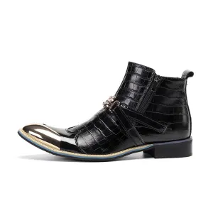 Metal Toe Checkered Pattern Ankle Boots