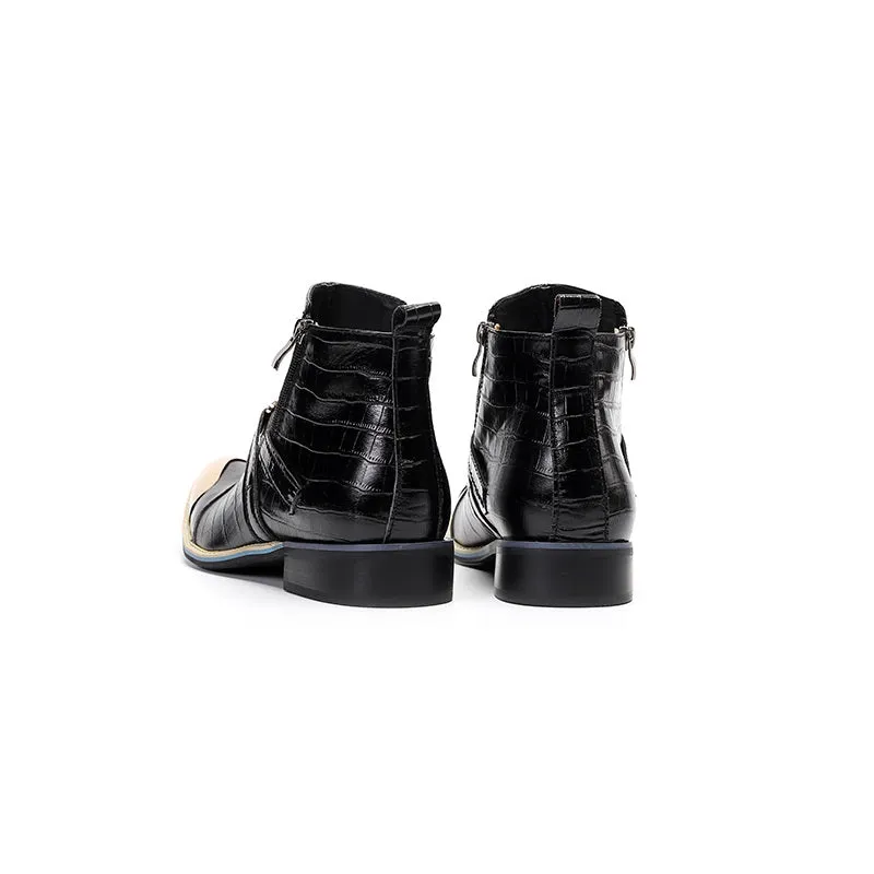 Metal Toe Checkered Pattern Ankle Boots