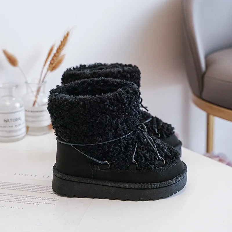 MINI KIDS LOUISE BLACK TEDDY ANKLE SNOW BOOTS