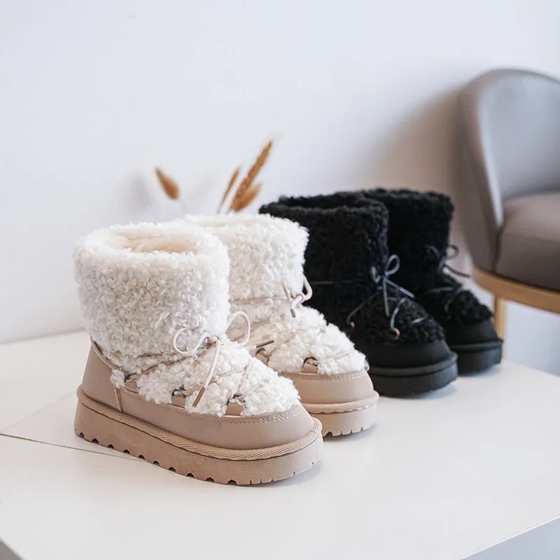 MINI KIDS LOUISE BLACK TEDDY ANKLE SNOW BOOTS