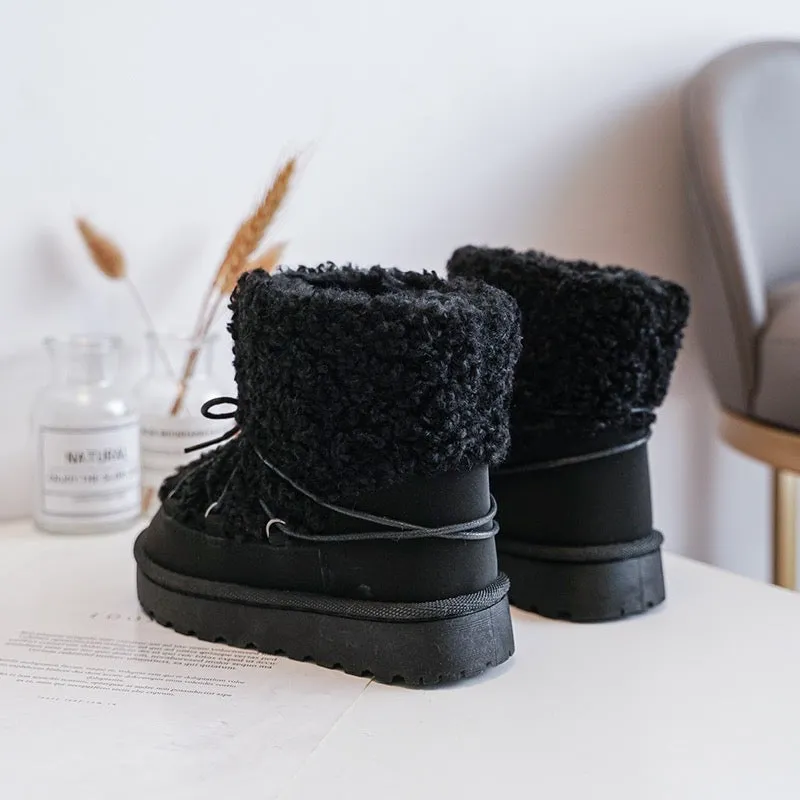 MINI KIDS LOUISE BLACK TEDDY ANKLE SNOW BOOTS