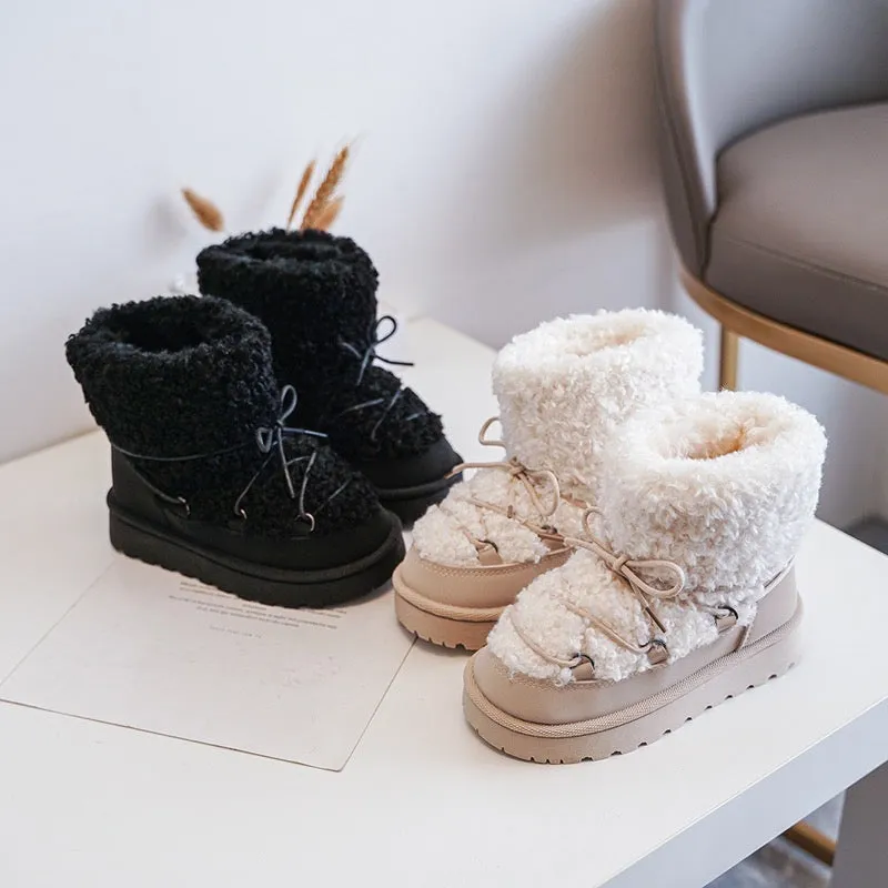 MINI KIDS LOUISE BLACK TEDDY ANKLE SNOW BOOTS