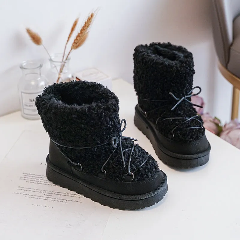 MINI KIDS LOUISE BLACK TEDDY ANKLE SNOW BOOTS