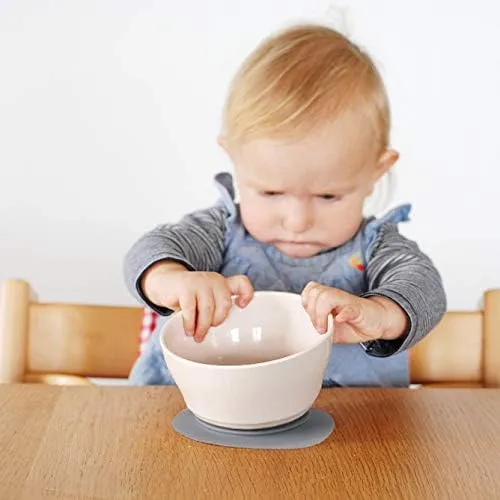 Miniware, First Bites Deluxe Set: Cereal Bowl, Detachable Suction Foot, Training Spoon, Silicone Bib for Baby Toddler Kids | Promotes Self Feeding | BPA Free | Dishwasher Safe (Aqua)