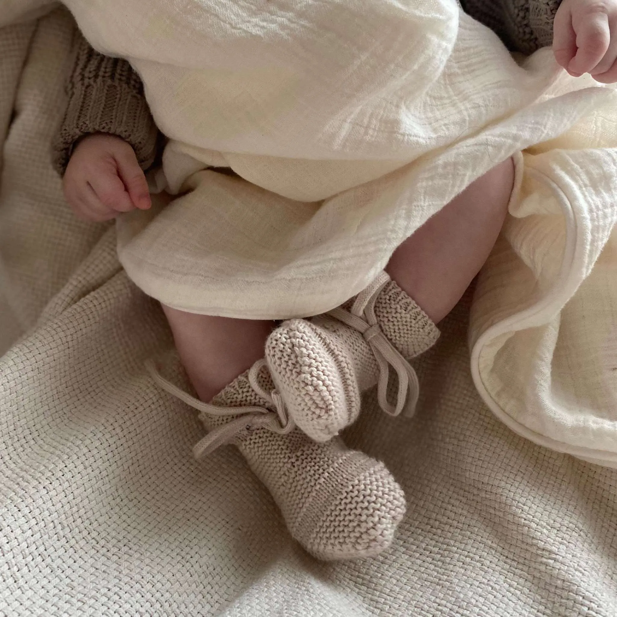 Organic Knit Booties - Sand