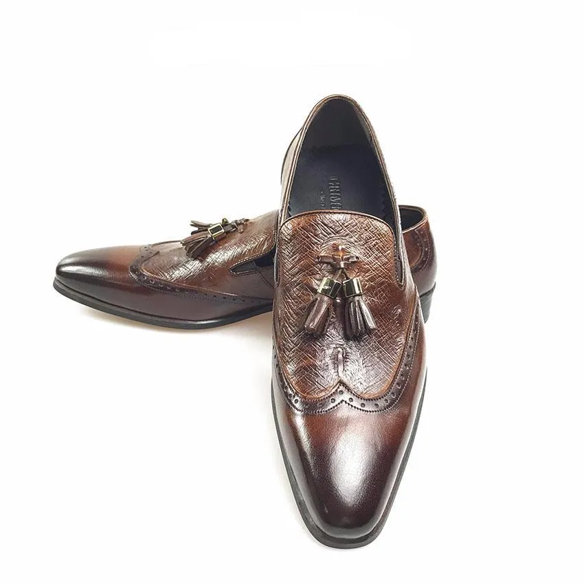 Perforated Wingtip Men Loafers Shoes with Tassel