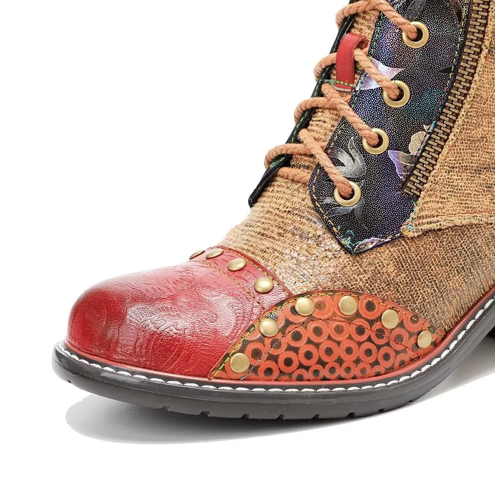RetroLuxe Printed Cow Leather Low Heeled Boots