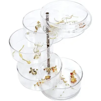 Rotating Jewelry Organizer with Lid Transparent | Rings Necklace Bracelets Holder | 360 Rotating Makeup Organizer