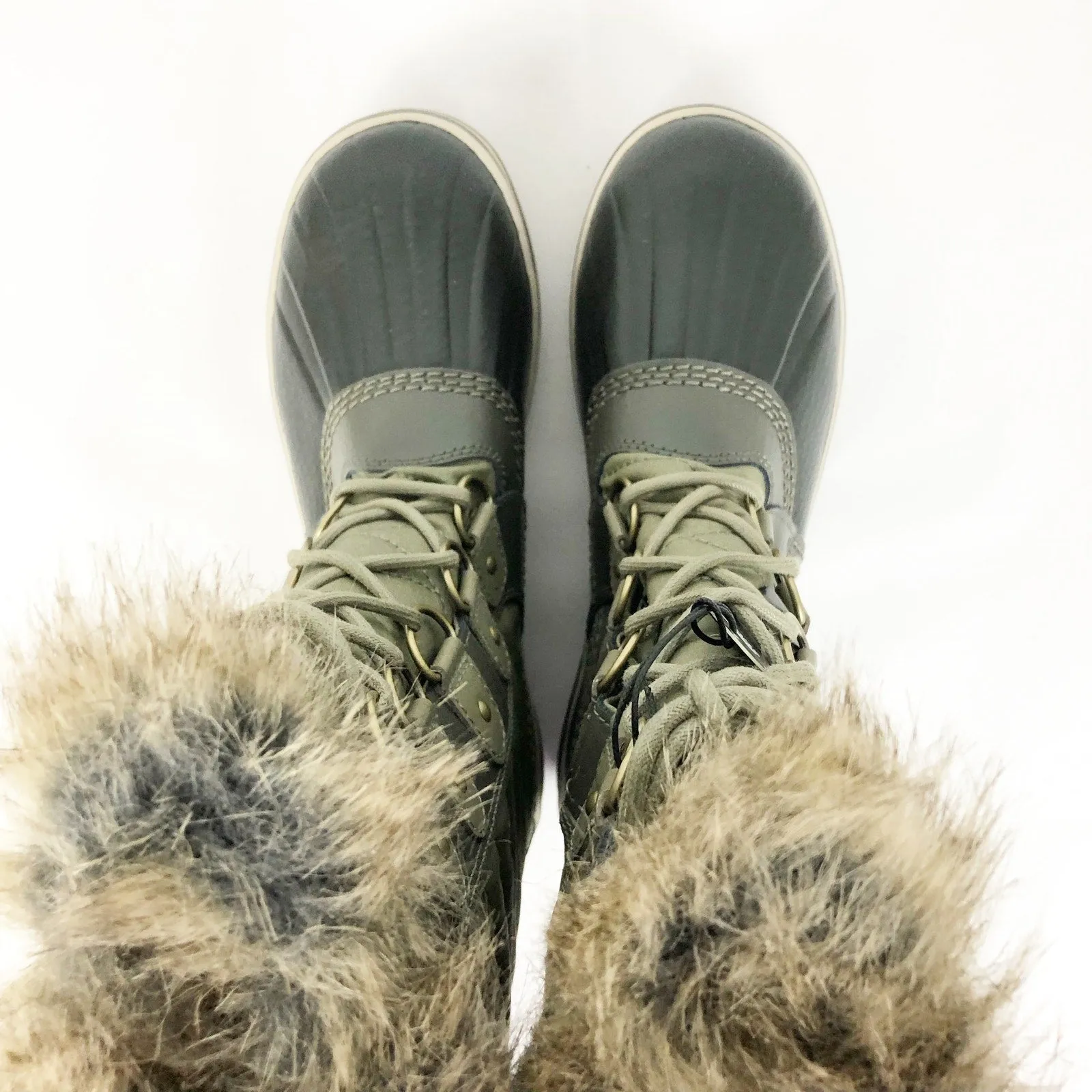 Sorel Womens Tofino II Boots 7.5 Green Faux Fur Cuff Waterproof Winter NWOB