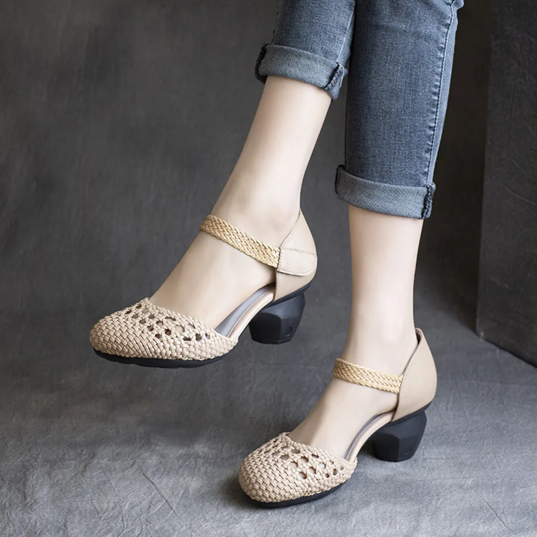 Strappy Chunky Heels Woven Women Shoes