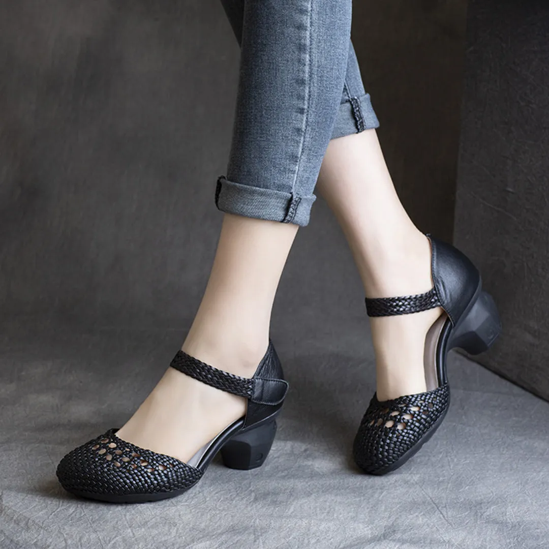 Strappy Chunky Heels Woven Women Shoes