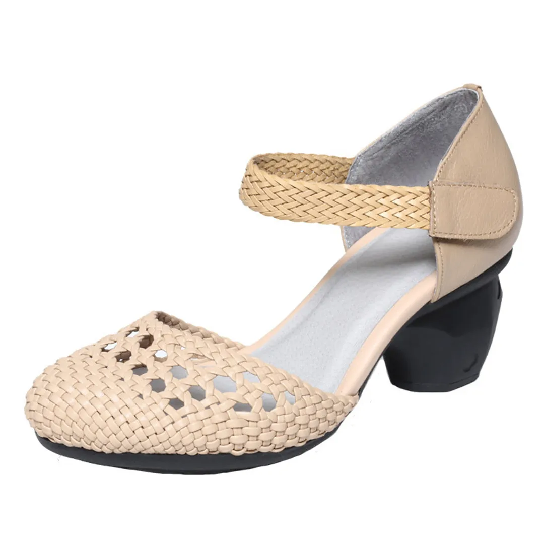 Strappy Chunky Heels Woven Women Shoes