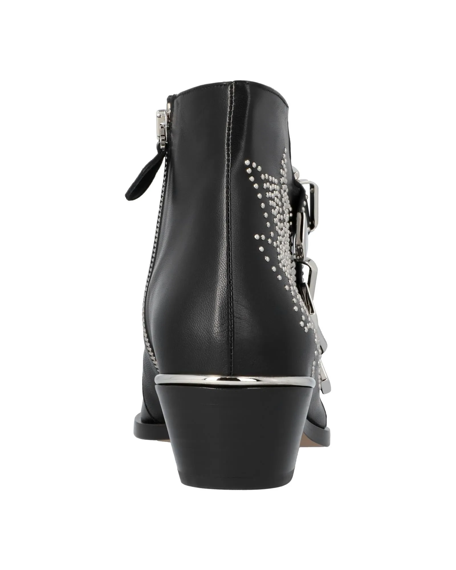 Studded Black Leather Heeled Boots