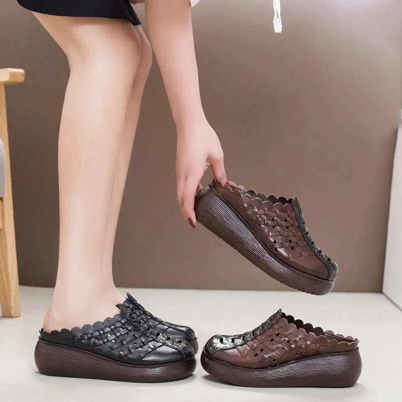 Summer Woven Retro Wedge Women Slippers