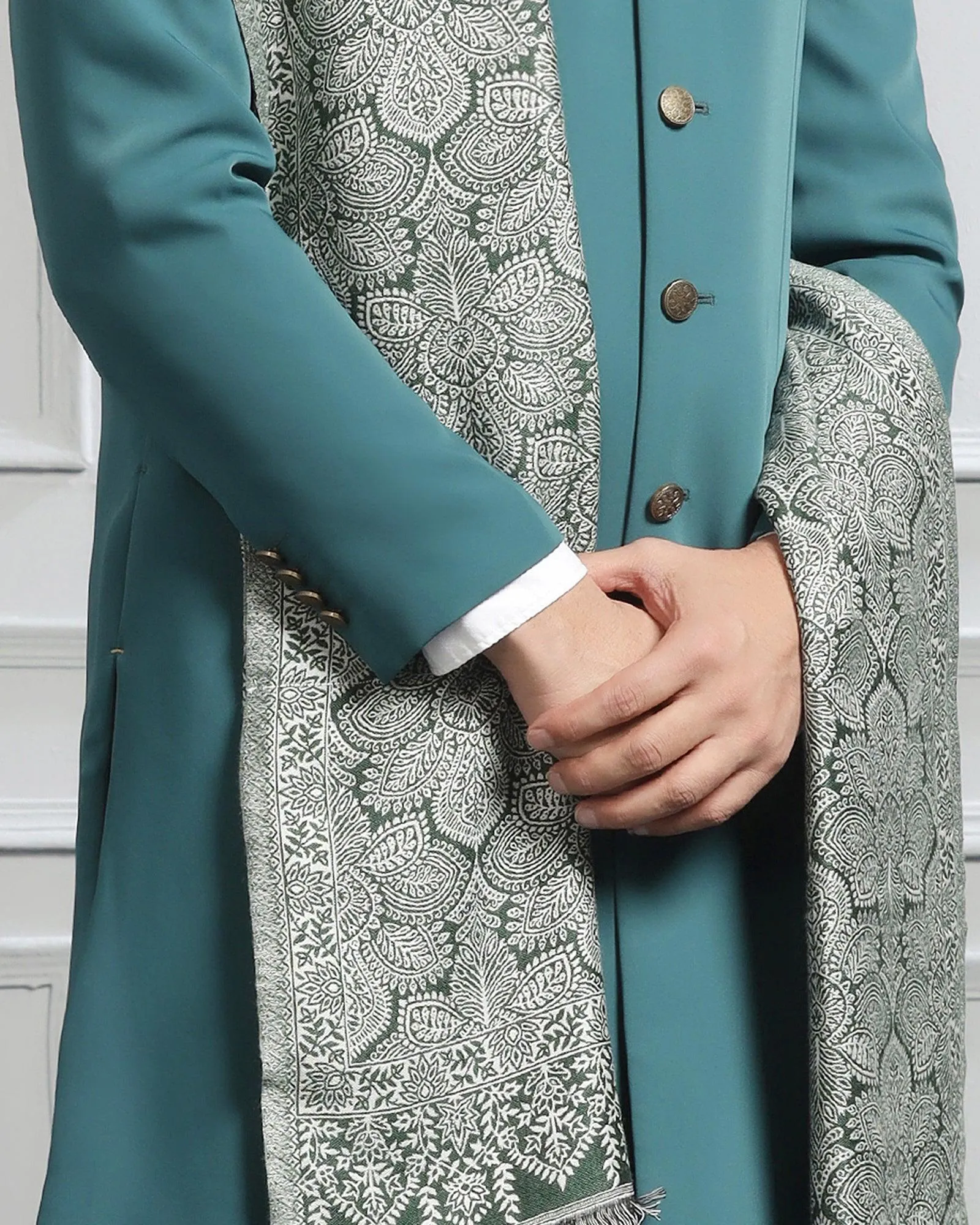 Swarn Two Piece Dark Green Solid Achkan Set - Dagaris