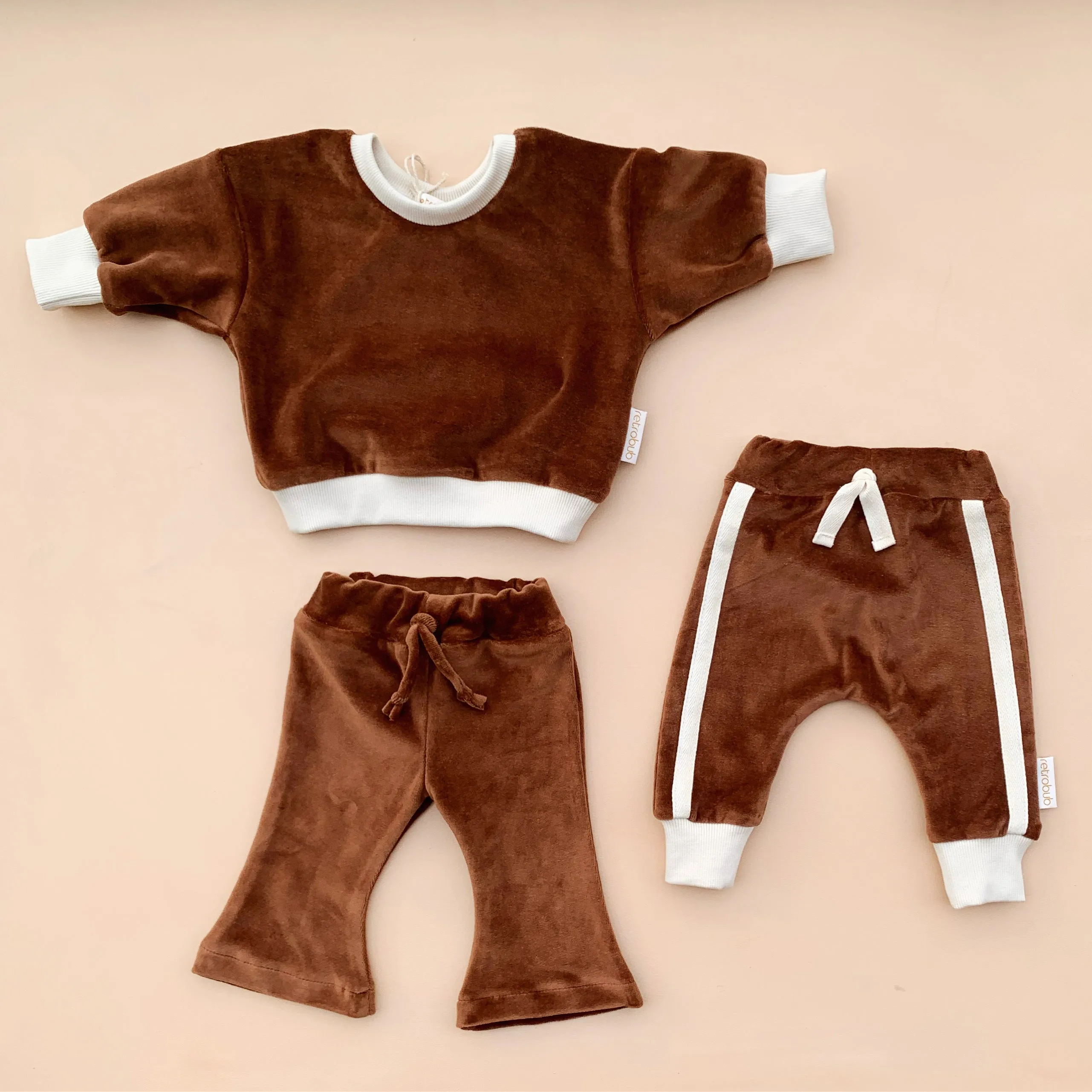 VELOUR baby flares - HAZELNUT