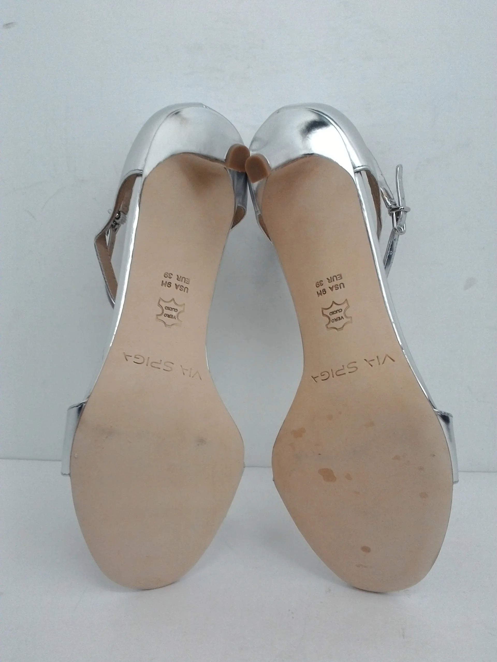 Via Spiga Women's Dress Heeled Silver Sandal Size 9 M