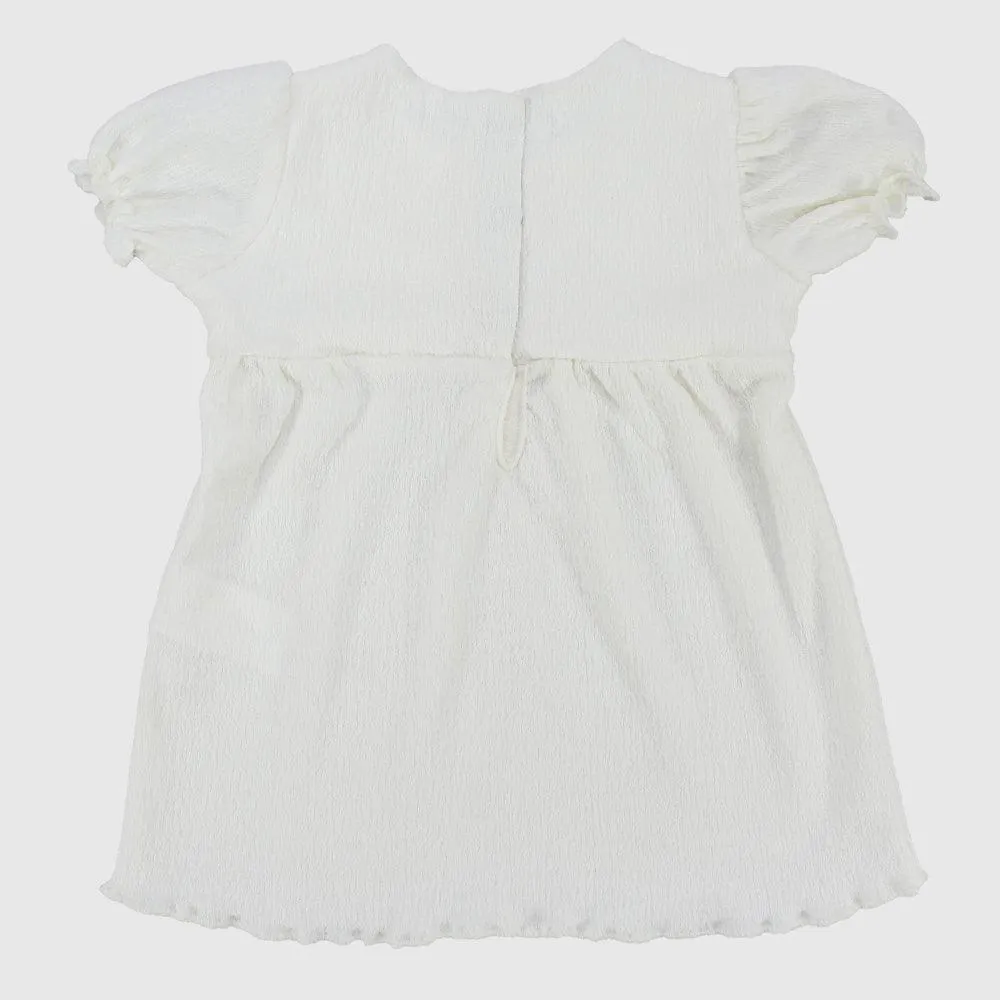 White Ruffled Short-Sleeved Dress