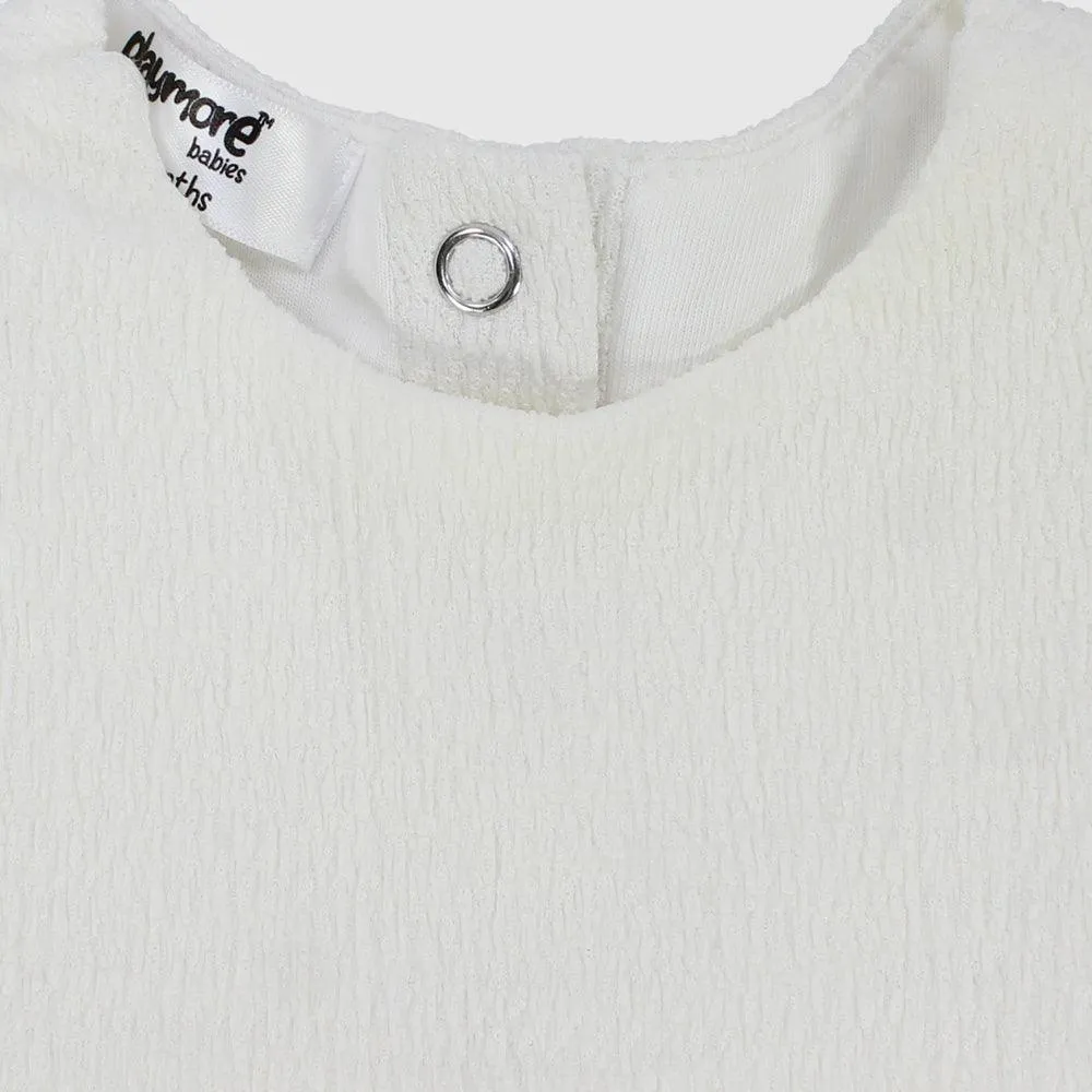 White Ruffled Short-Sleeved Dress