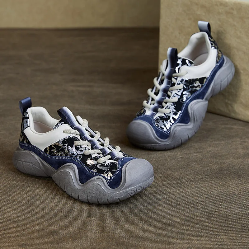 Women Color Matching Leather Casual Hiking Shoes