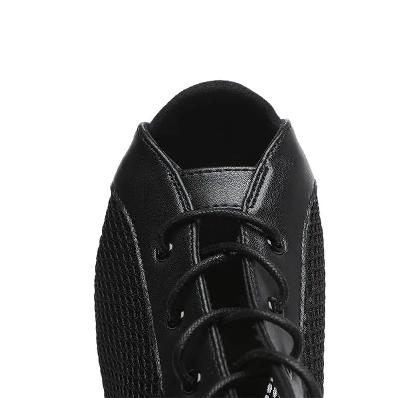 Womens Mesh Panel Lace-Up Front Heeled Dance Boots