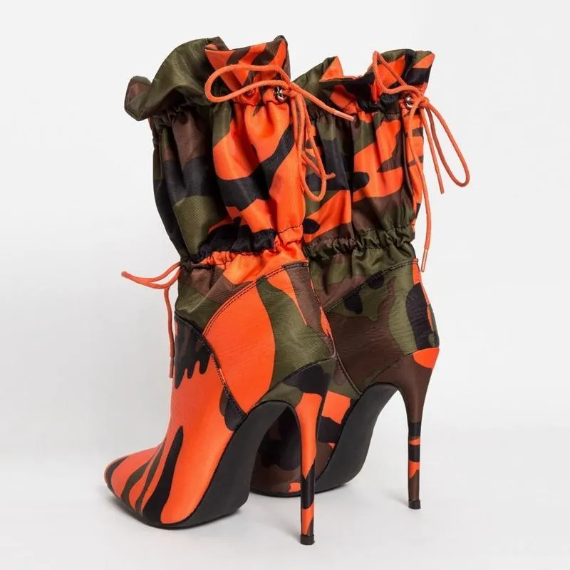 Women's sexy stiletto heeled printed mid calf boots