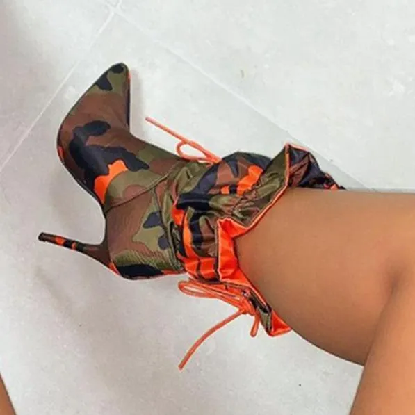 Women's sexy stiletto heeled printed mid calf boots