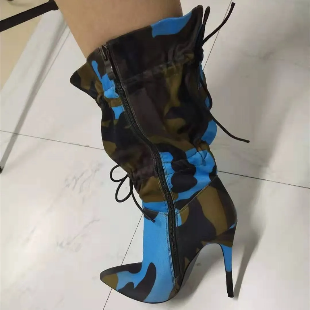 Women's sexy stiletto heeled printed mid calf boots