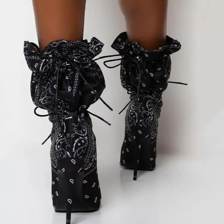 Women's sexy stiletto heeled printed mid calf boots