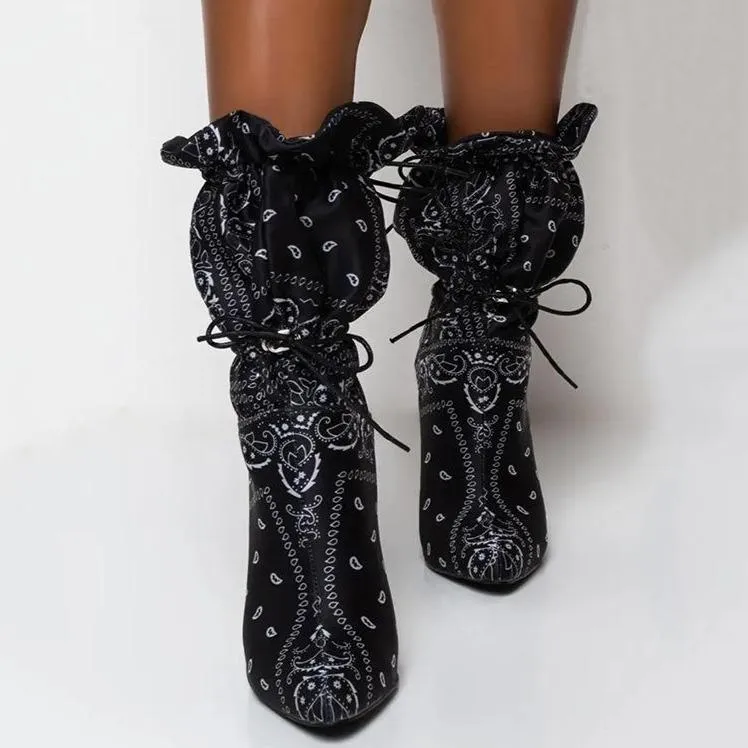 Women's sexy stiletto heeled printed mid calf boots