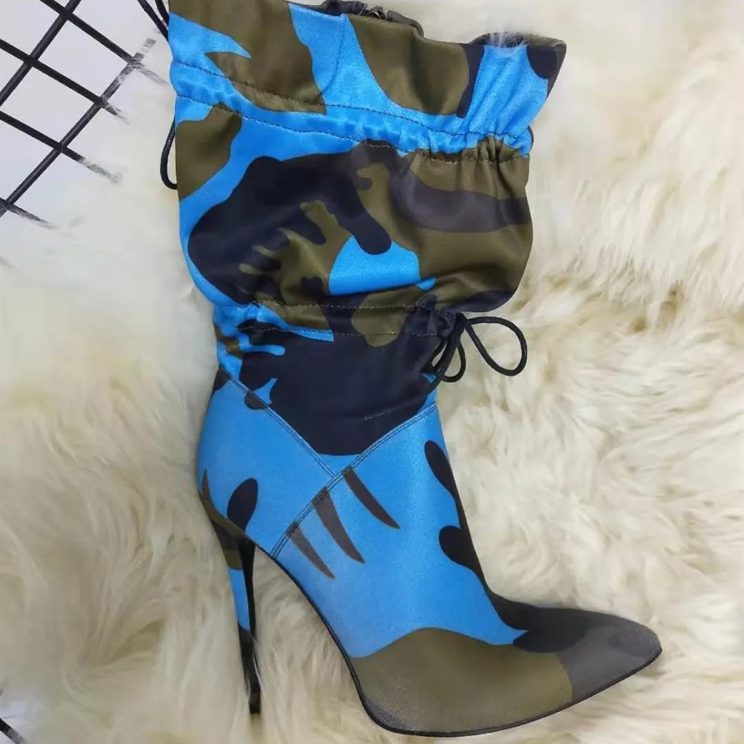 Women's sexy stiletto heeled printed mid calf boots