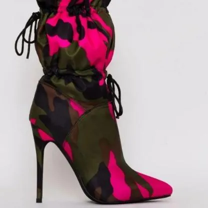 Women's sexy stiletto heeled printed mid calf boots